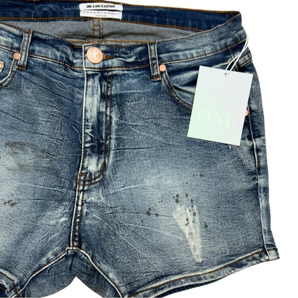 One Teaspoon Blue Blonde Hustler Shorts, Size 30 Paint Splatter Slouchy Shorts - Picture 5 of 9